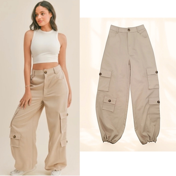Evelyns Grace Pants - Klesis Cargo Adjustable Pants Ankle Drawstrings Neutral Size Small